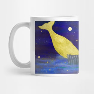 Abstract whale in night sky - golden stars Mug